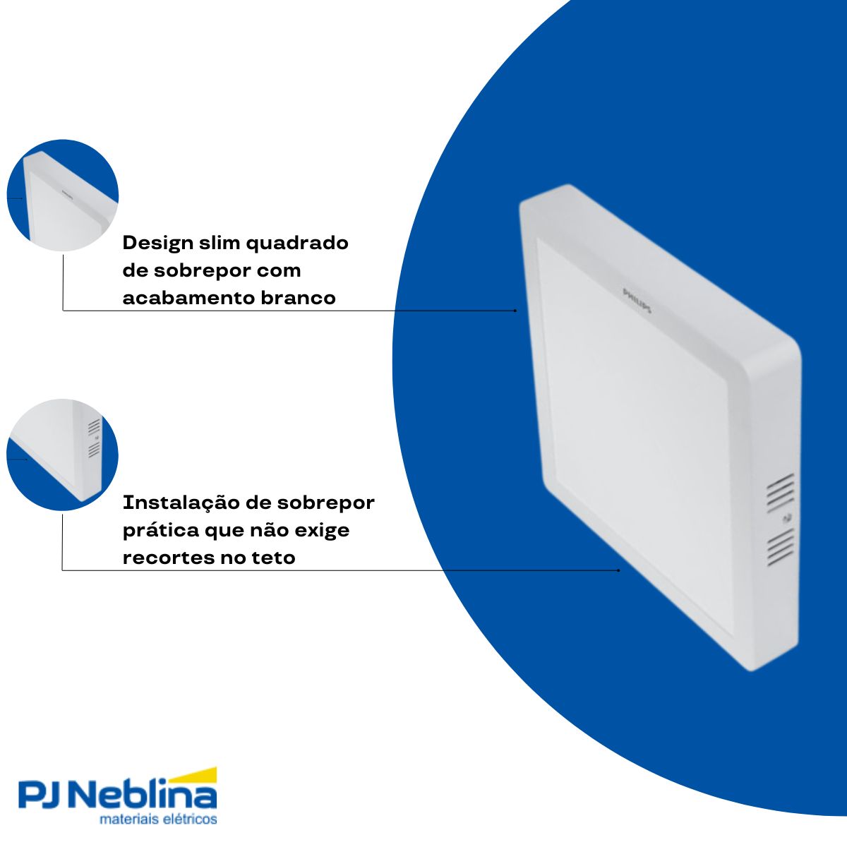 Luminária Plafon Led Sobrepor Quadrado Branco 22W 100-240V 6500K Branco Frio 2000Lm Difusor Poliestireno - Philips
