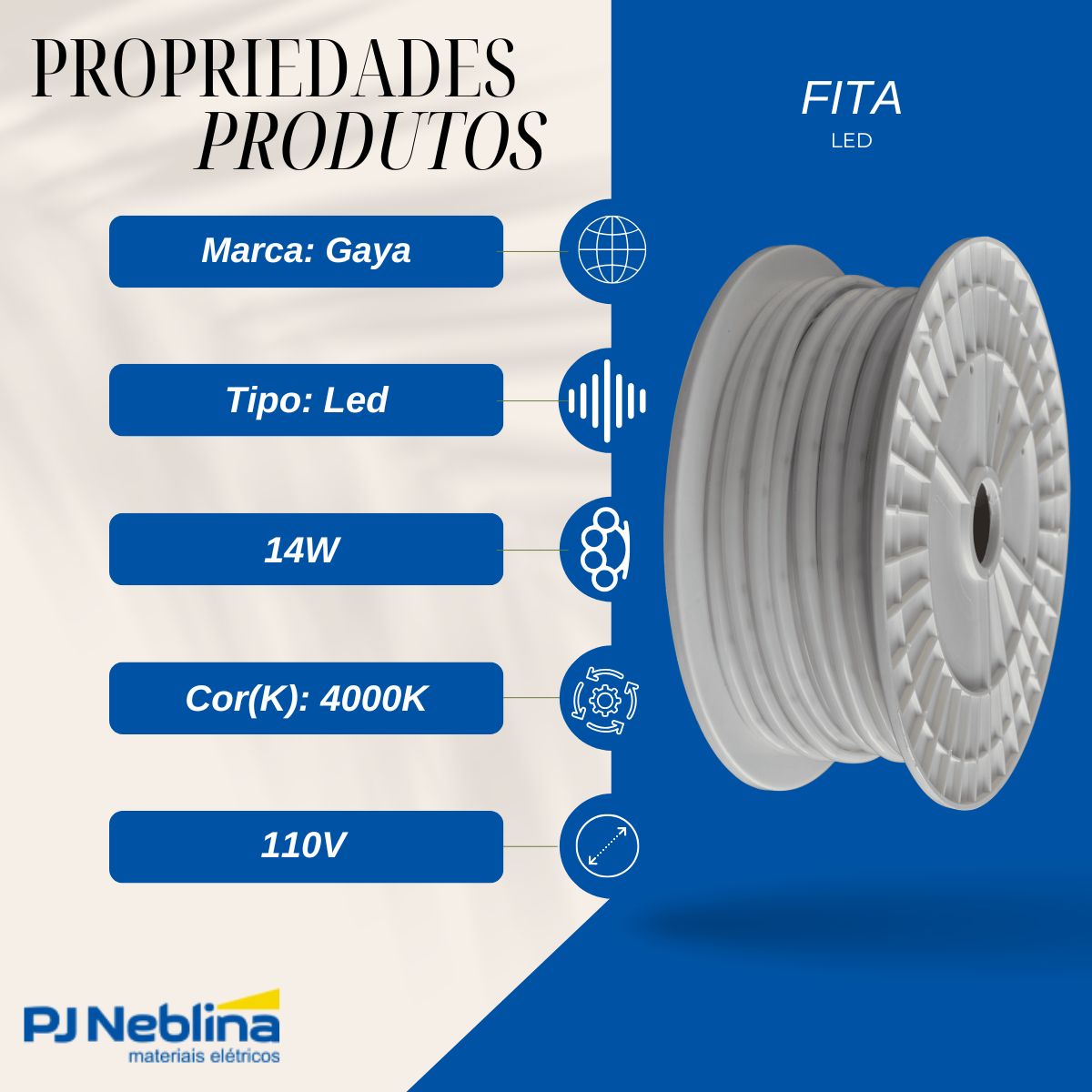 Fita Led 14W 110V 4000K Branco Neutro 1400Lm (Rl C/100M) - Gaya