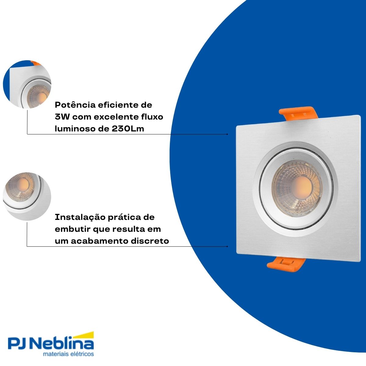 Luminária Spot Led Embutir Quadrado Branco 3W Bivolt 3000K Branco Quente 230Lm - Ourolux