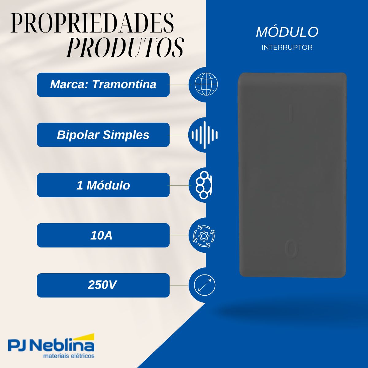Modulo Interruptor Bipolar Simples 1 Mod 10a 250v Gr Liz/lux
