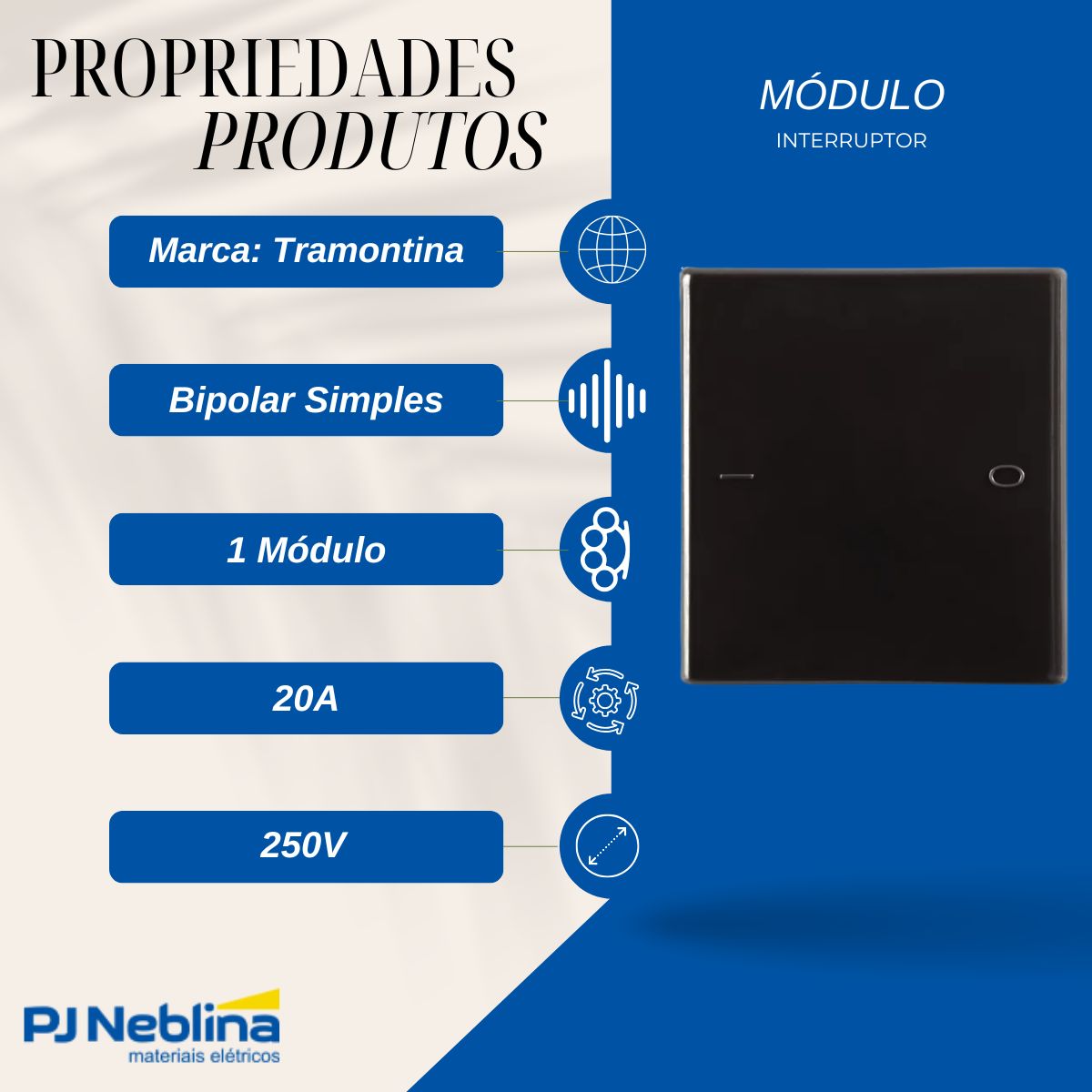 Modulo Interruptor Bipolar Simples 1 Mod 20a 250v Gr Liz/lux