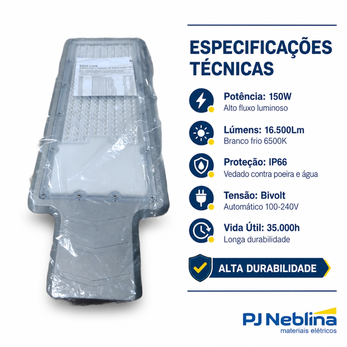 Luminária Publica Led Cinza 150W Bivolt 6500K Branco Frio 16500Lm Ip66 - Bellalux