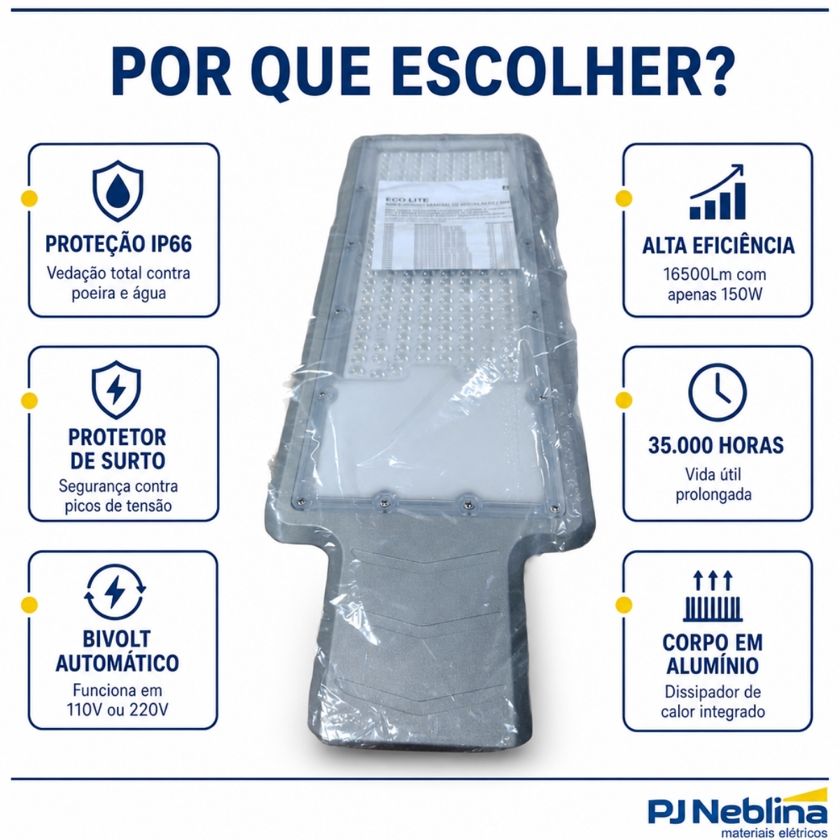 Luminária Publica Led Cinza 150W Bivolt 6500K Branco Frio 16500Lm Ip66 - Bellalux