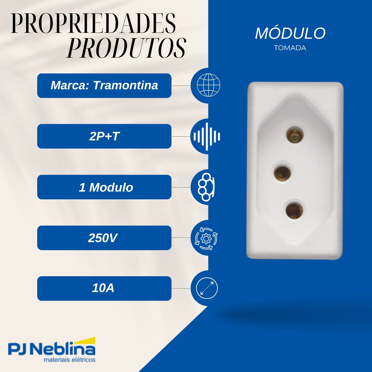 Modulo Tomada 2P+T 1 Modulo 10A 250V Bc Liz/Lux2/Giz/Tablet/Lizflex/Plastibox - Tramontina