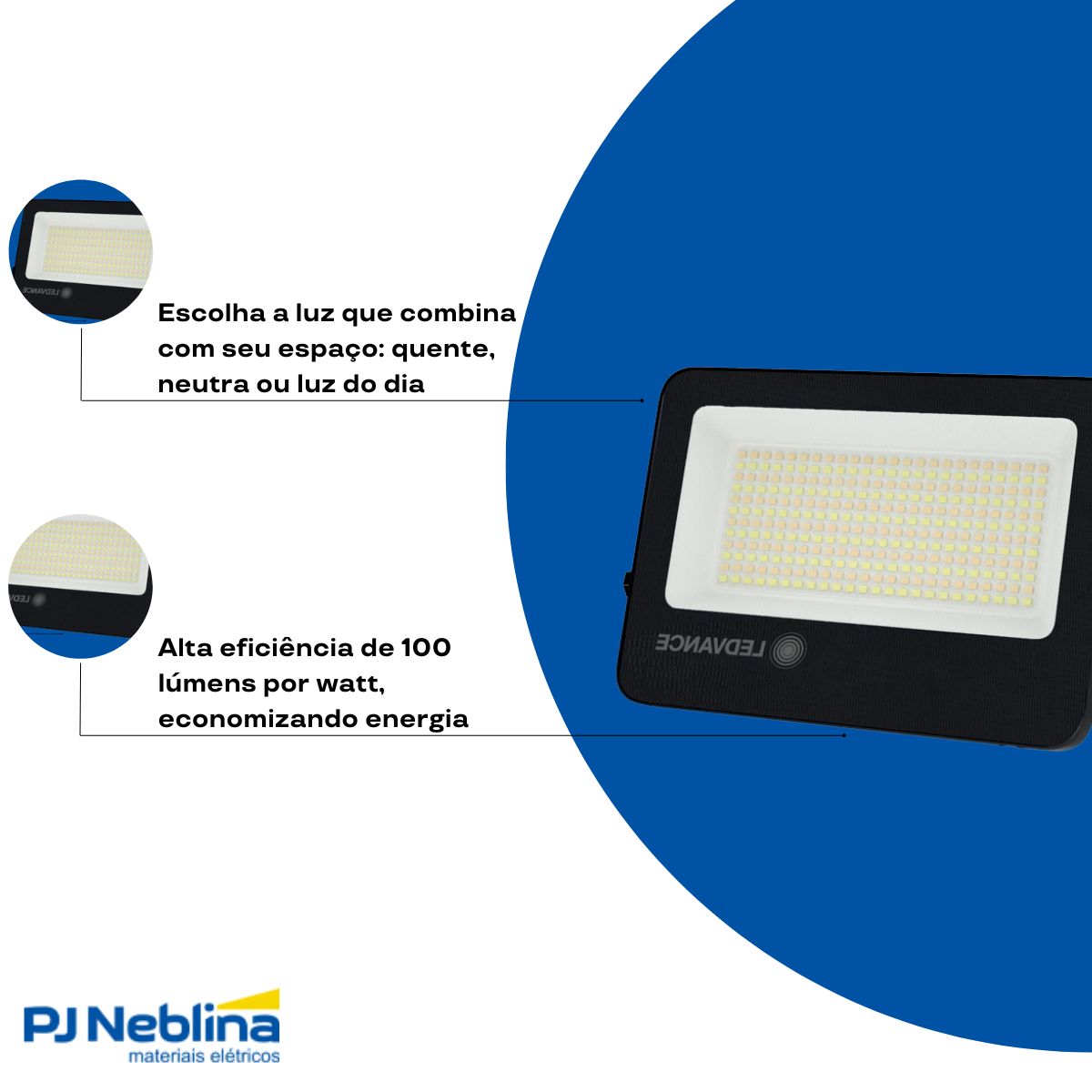 Luminária Refletor Led Retangular Sobrepor Preto 100W Bivolt 3000K/4000K/5000K Branco Quente/Neutro/Luz Do Dia - Ledvance