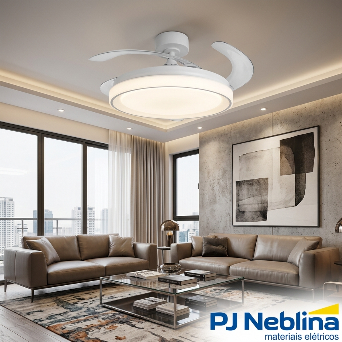 Ventilador Teto Retrátil Aruba 127/220V 96W Branco Com Controle Remoto - Tuaflix
