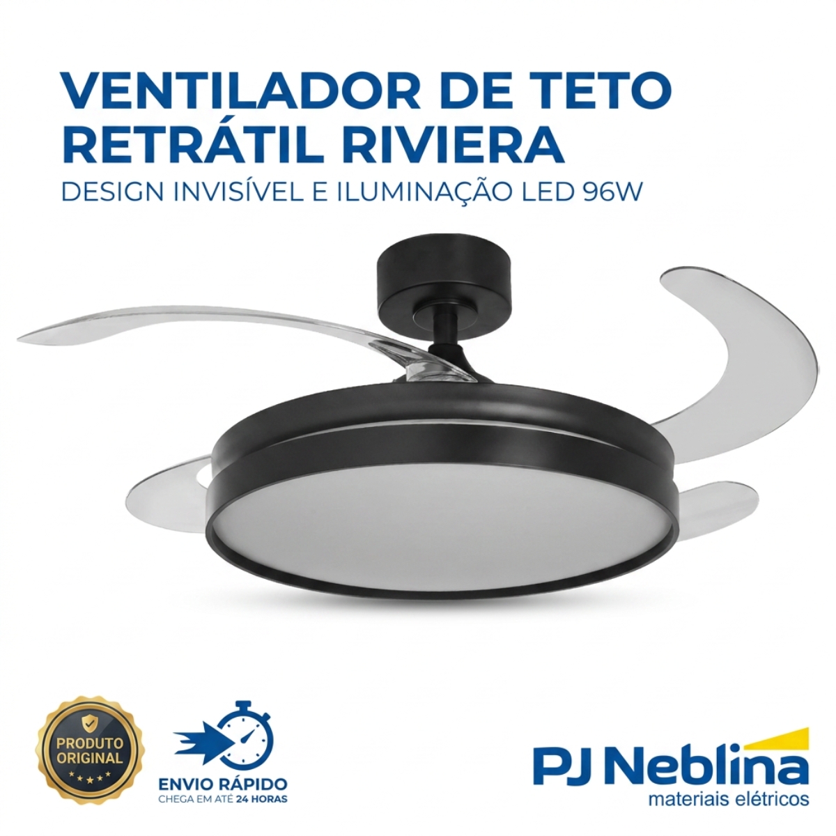 Ventilador Teto Retrátil Riviera 127/220V 96W Preto Com Controle Remoto - Tuaflix