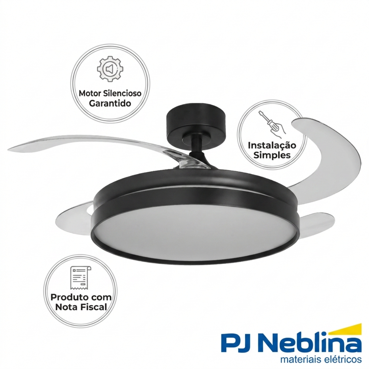 Ventilador Teto Retrátil Riviera 127/220V 96W Preto Com Controle Remoto - Tuaflix