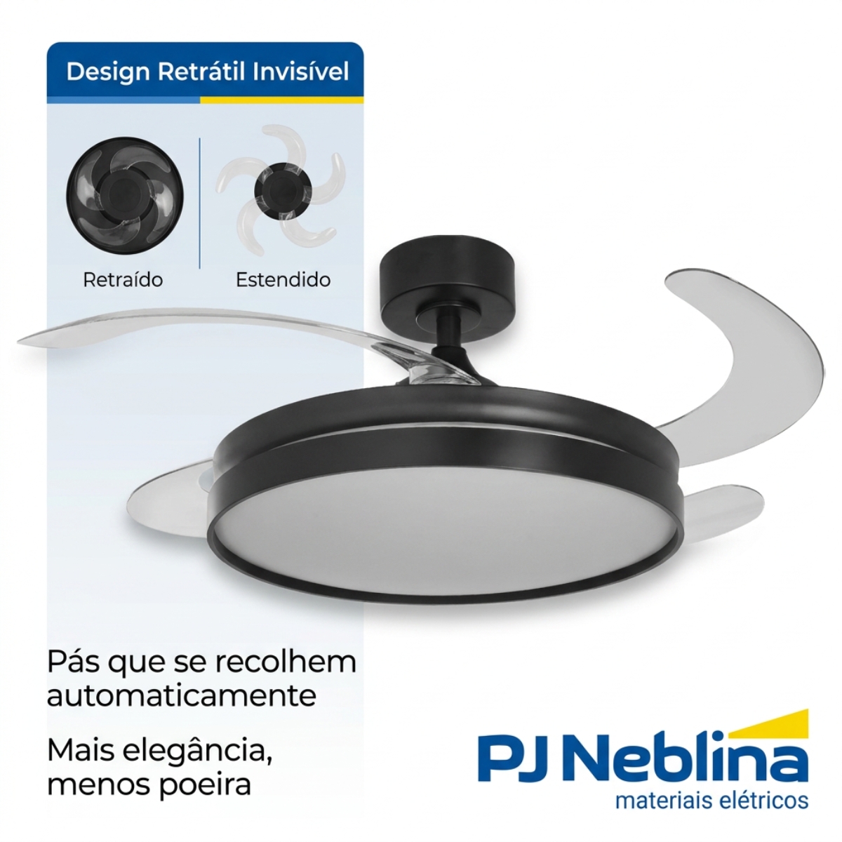 Ventilador Teto Retrátil Riviera 127/220V 96W Preto Com Controle Remoto - Tuaflix
