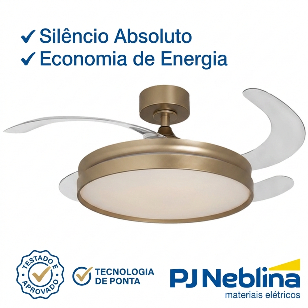 Ventilador Teto Retrátil Riviera 127/220V 96W Dourado Com Controle Remoto - Tualix