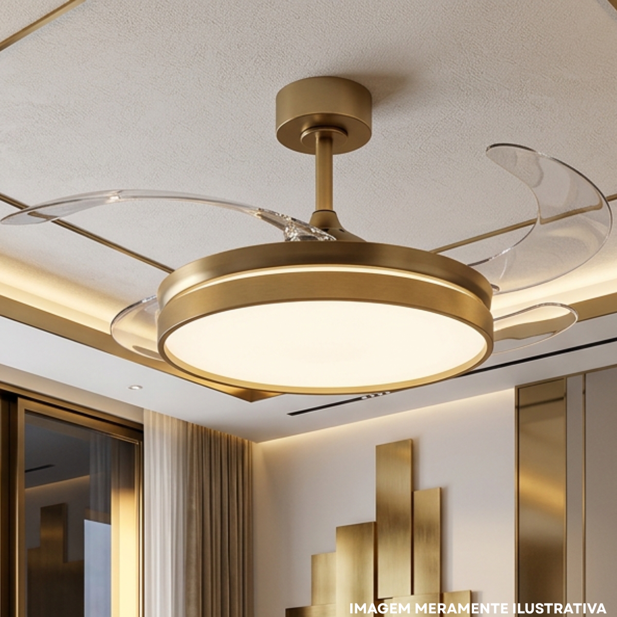 Ventilador Teto Retrátil Riviera 127/220V 96W Dourado Com Controle Remoto - Tualix