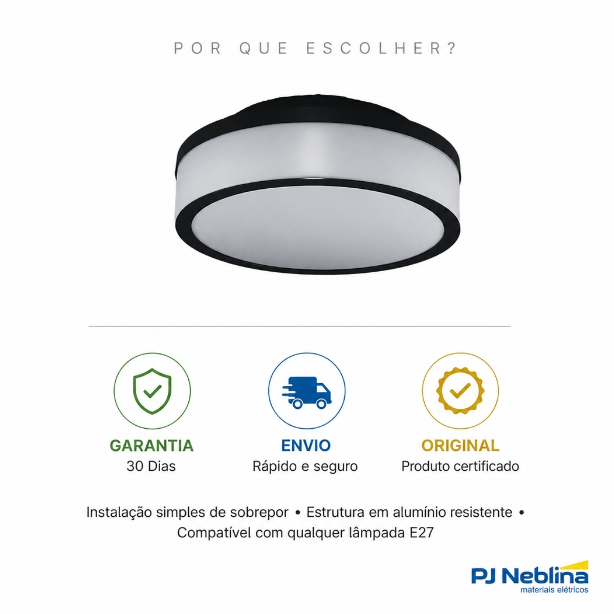 Luminária Plafon Sobrepor Santorini Preto 12W 5Xe27 Bivolt Difusor Poliestireno - Tuaflix