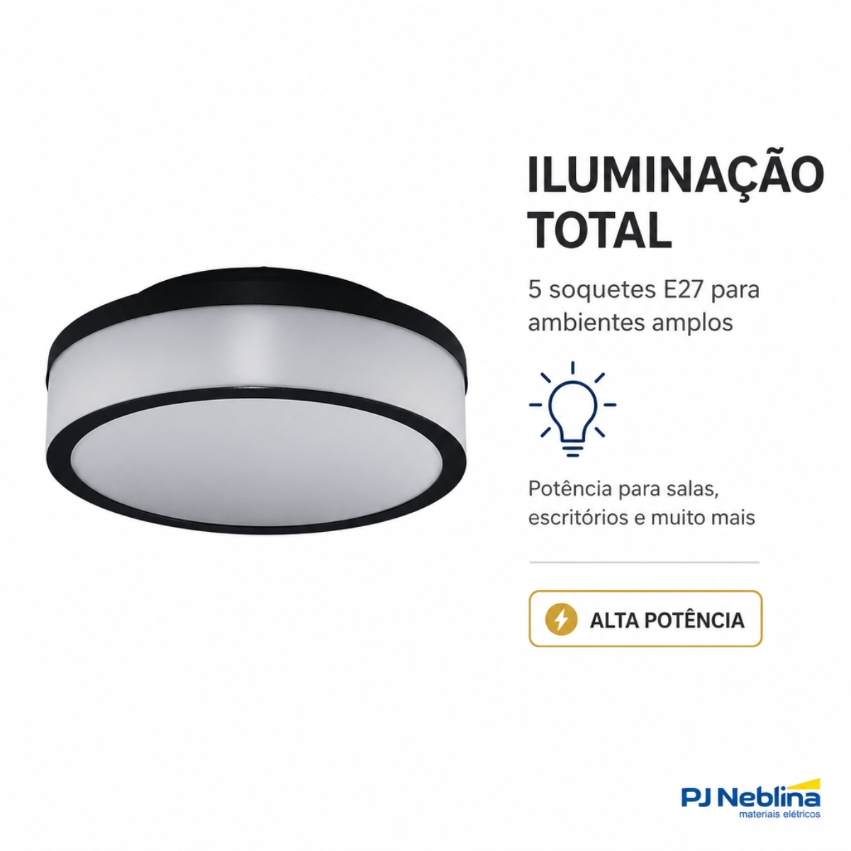 Luminária Plafon Sobrepor Santorini Preto 12W 5Xe27 Bivolt Difusor Poliestireno - Tuaflix