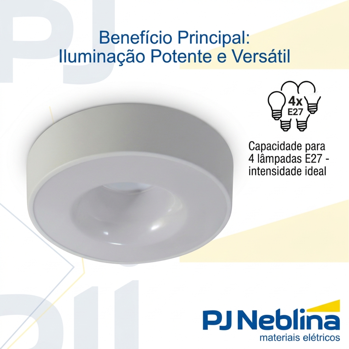 Luminária Plafon Sobrepor Nice Branco 15W 4Xe27 Bivolt Difusor Poliestireno - Tualux