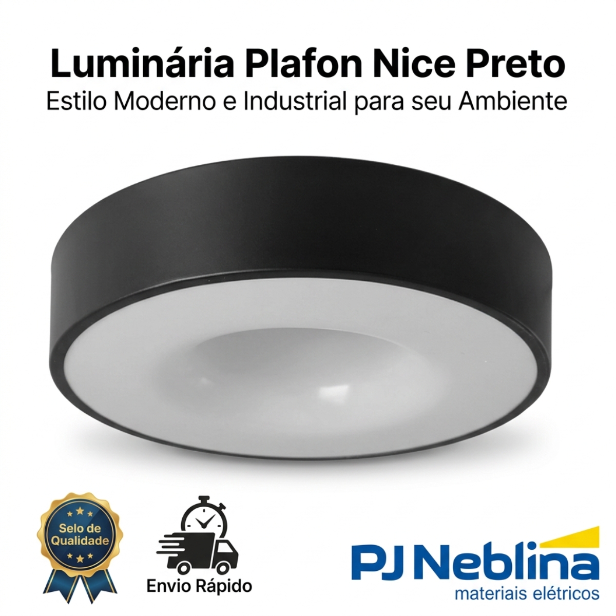 Luminária Plafon Sobrepor Nice Preto 15W 4Xe27 Bivolt Difusor Poliestireno - Tuaflix