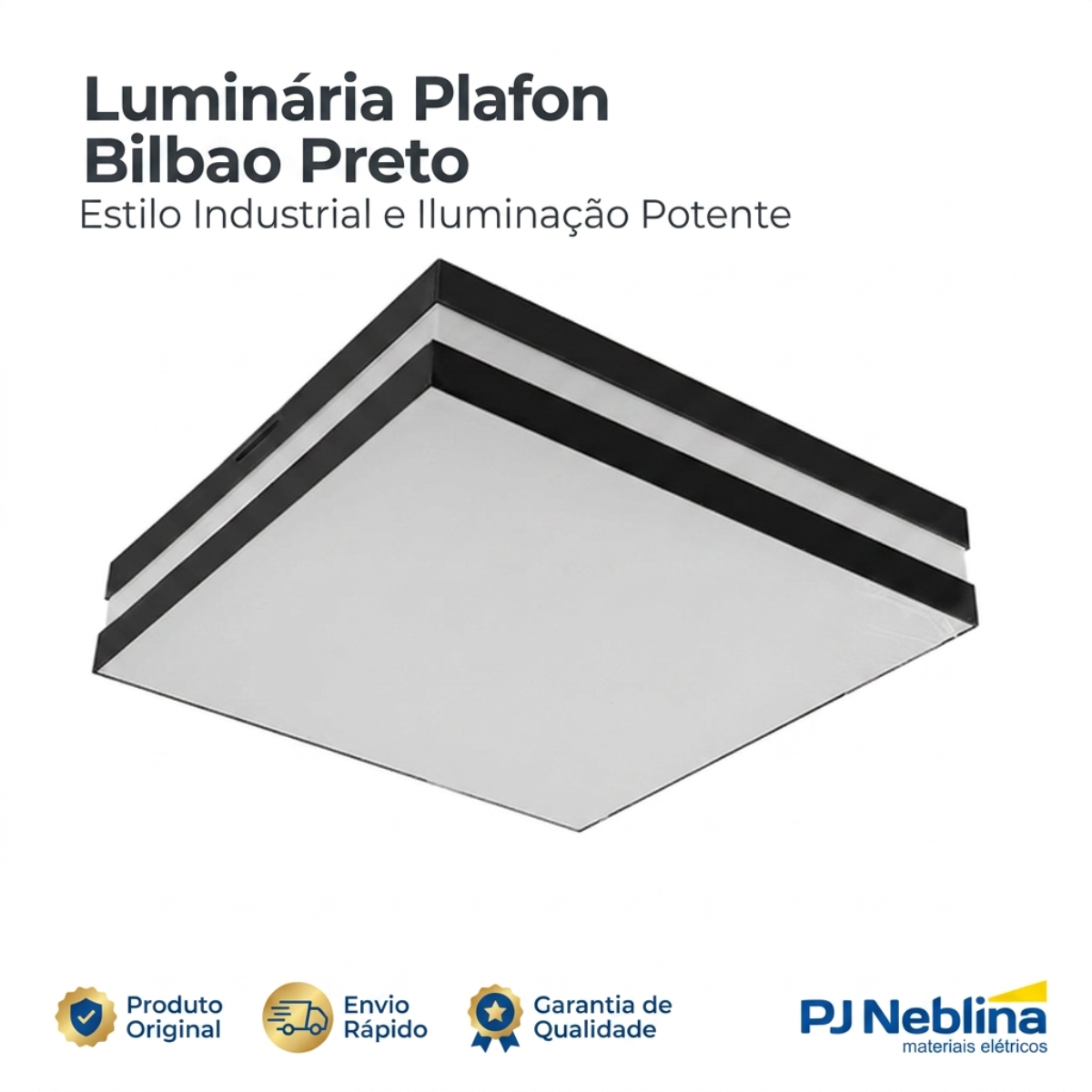 Luminária Plafon Sobrepor Bilbao Preto 20W 4Xe27 Bivolt Difusor Poliestireno - Tualix