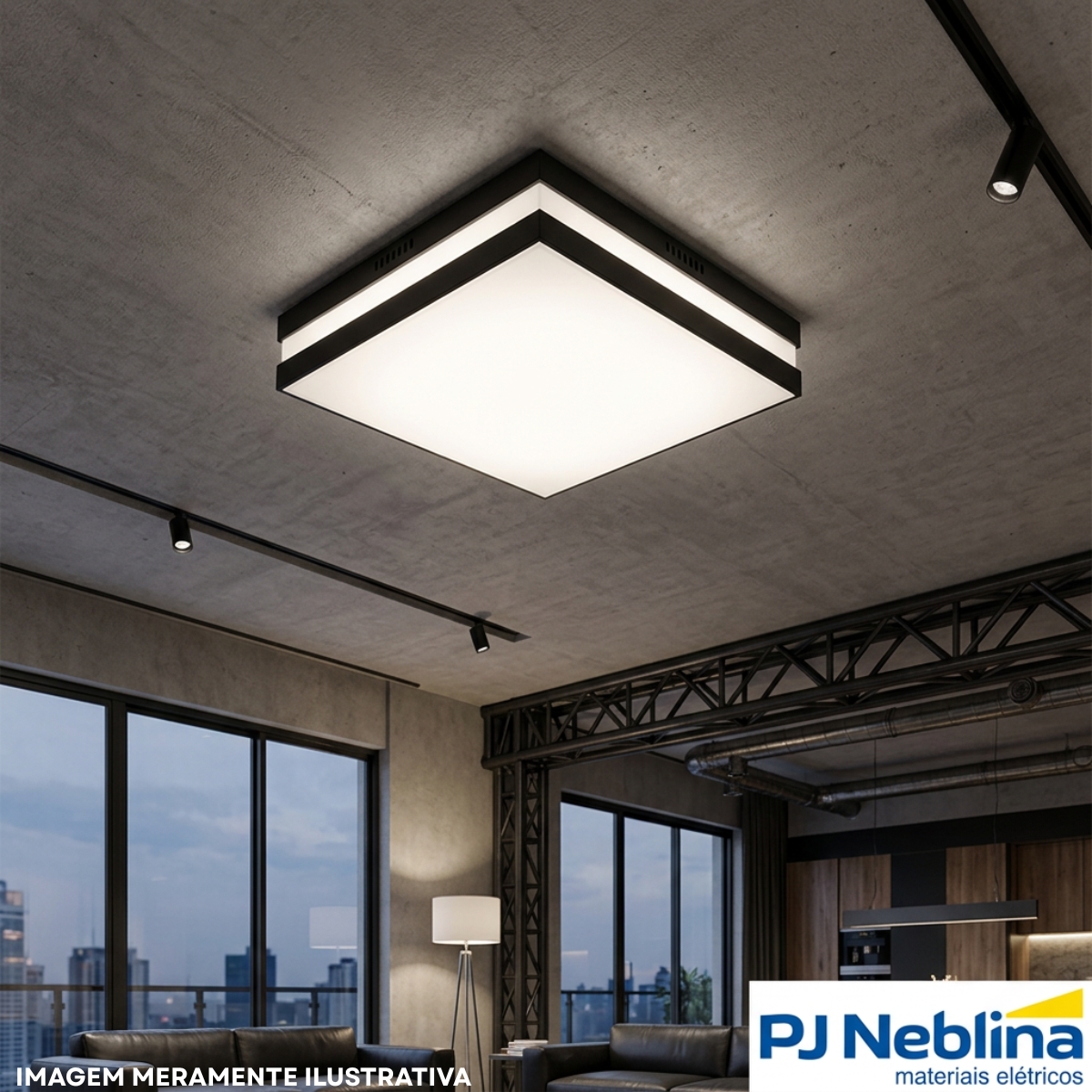 Luminária Plafon Sobrepor Bilbao Preto 20W 4Xe27 Bivolt Difusor Poliestireno - Tualix