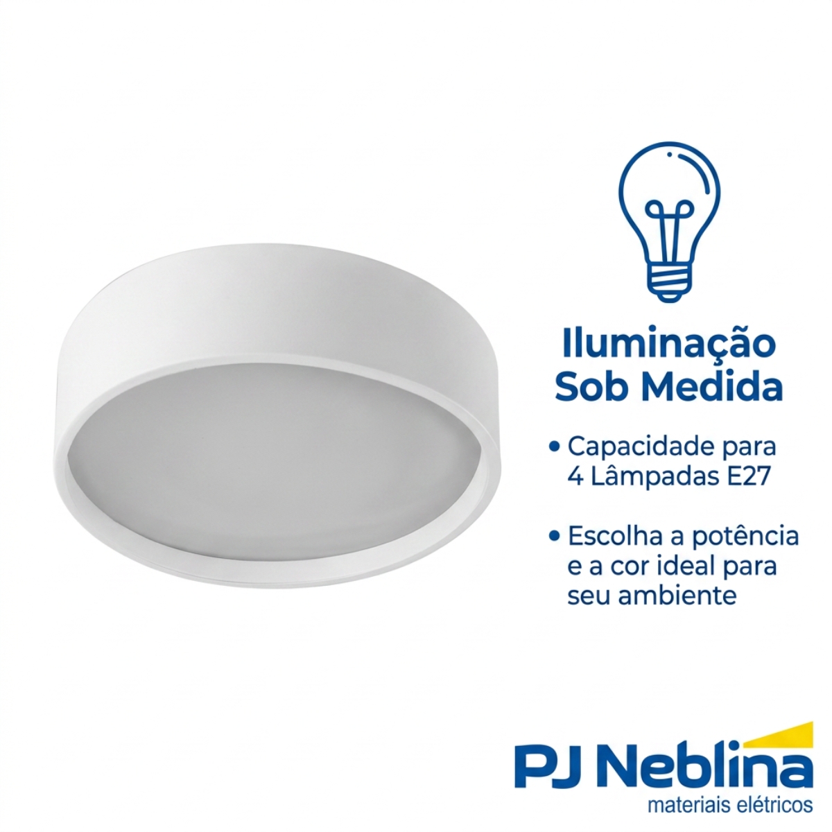 Luminária Plafon Sobrepor Ravena Branco/Branco 15W 4Xe27 Bivolt Difusor Poliestireno - Tualux