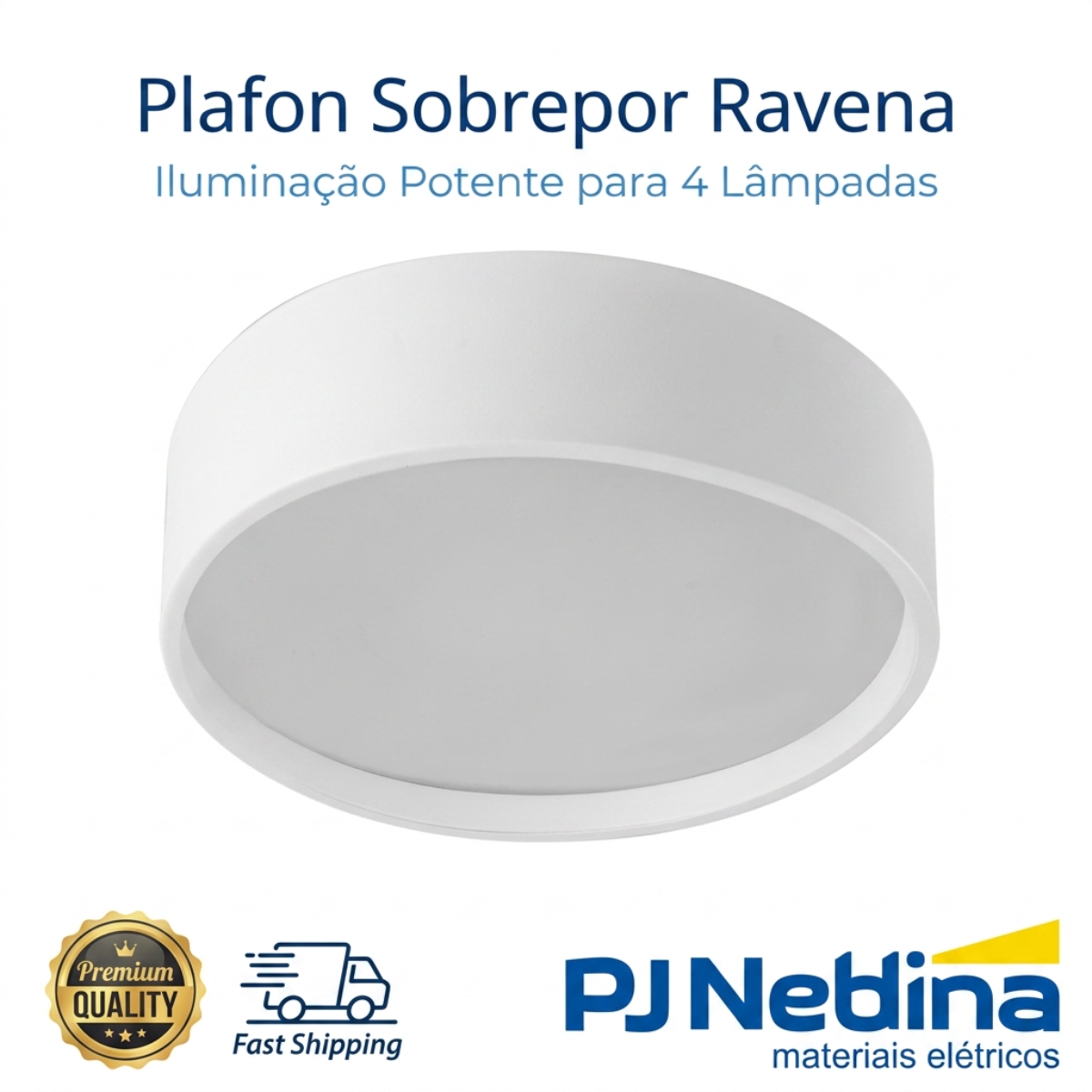 Luminária Plafon Sobrepor Ravena Branco/Branco 15W 4Xe27 Bivolt Difusor Poliestireno - Tualux