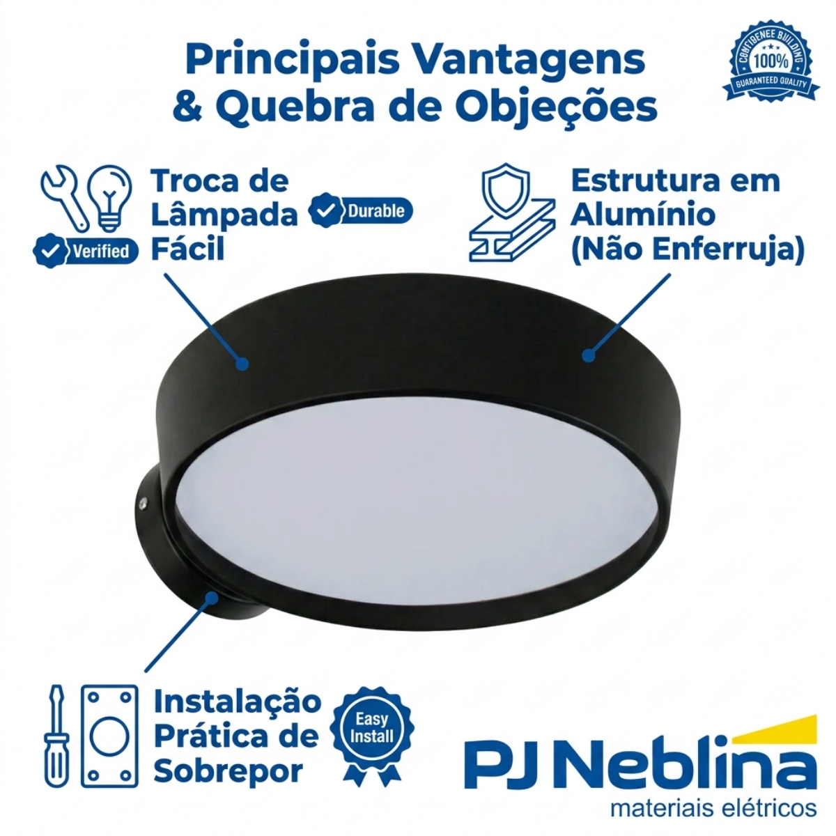 Luminária Plafon Sobrepor Ravena Preto/Preto 15W 4Xe27 Bivolt Difusor Poliestireno - Tuaflix