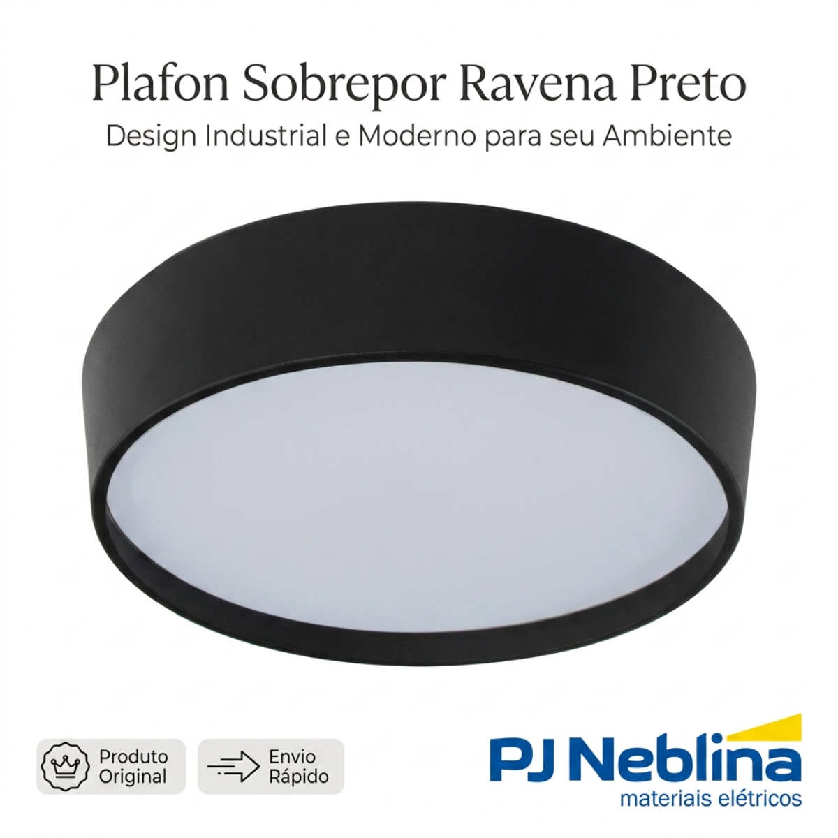 Luminária Plafon Sobrepor Ravena Preto/Preto 15W 4Xe27 Bivolt Difusor Poliestireno - Tuaflix