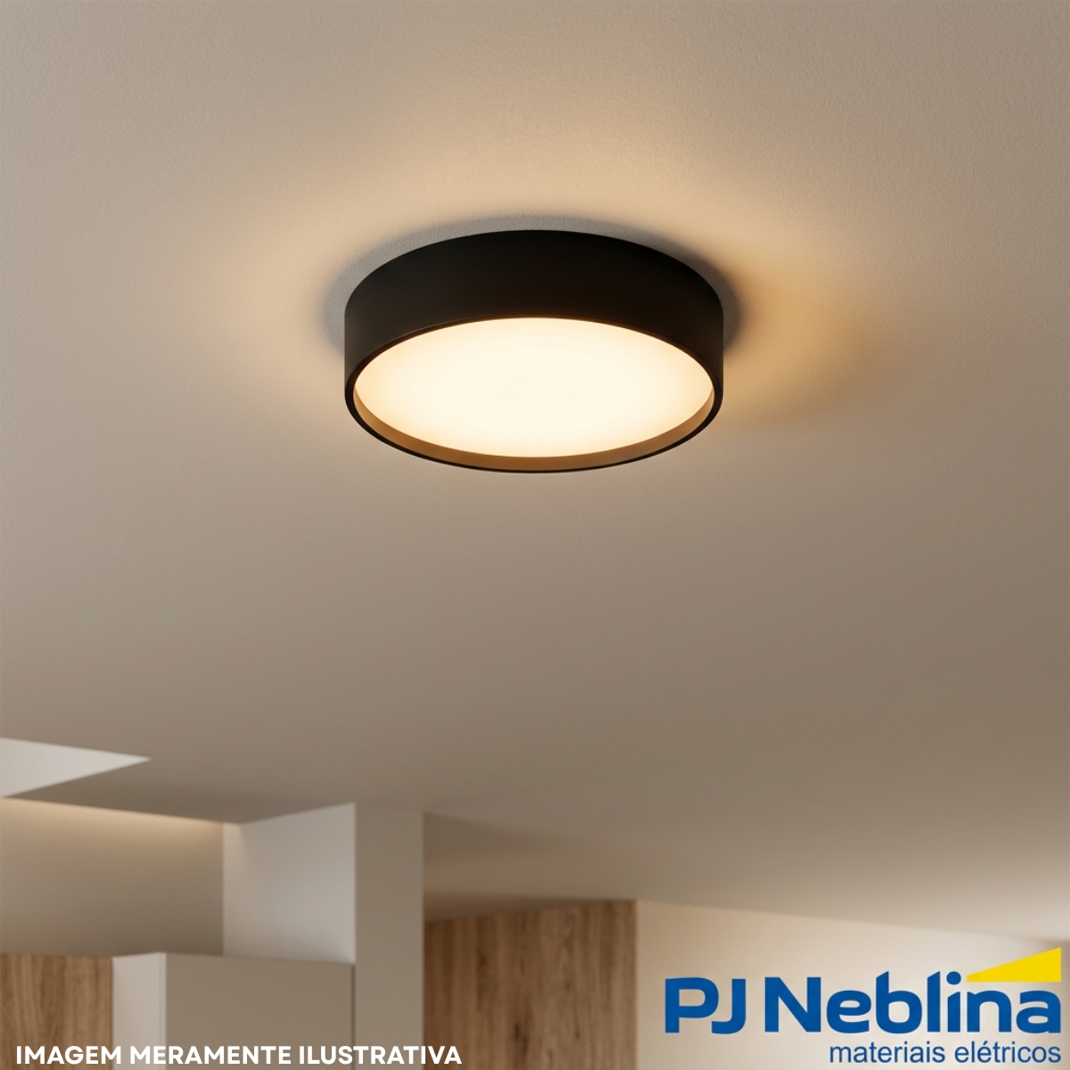 Luminária Plafon Sobrepor Ravena Preto/Preto 15W 4Xe27 Bivolt Difusor Poliestireno - Tuaflix