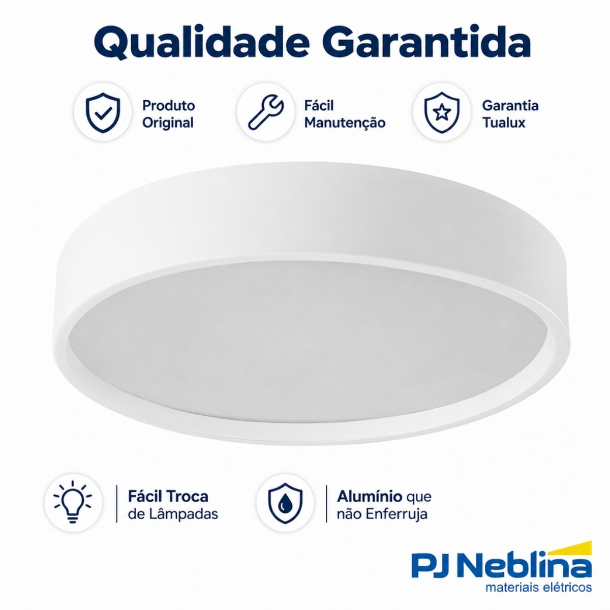Luminária Plafon Sobrepor Ravena Branco/Branco 15W 6Xe27 Bivolt Difusor Poliestireno - Tualux
