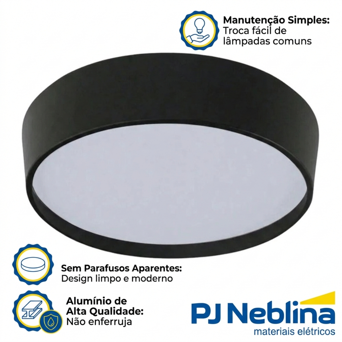 Luminária Plafon Sobrepor Ravena Preto/Preto 15W 6Xe27 Bivolt Difusor Poliestireno - Tualux