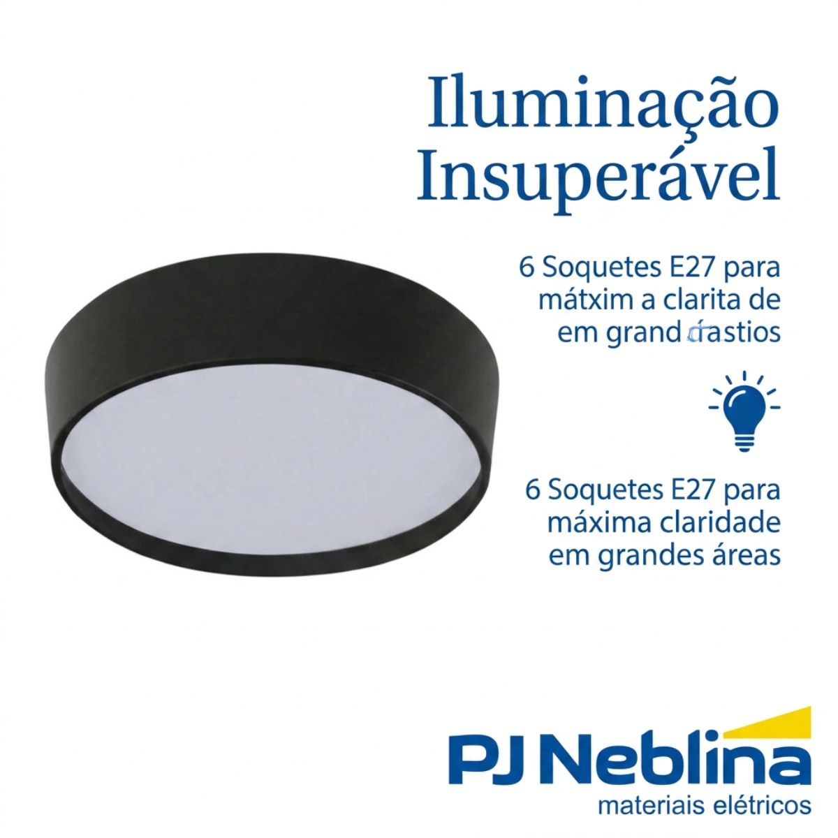 Luminária Plafon Sobrepor Ravena Preto/Preto 15W 6Xe27 Bivolt Difusor Poliestireno - Tualux
