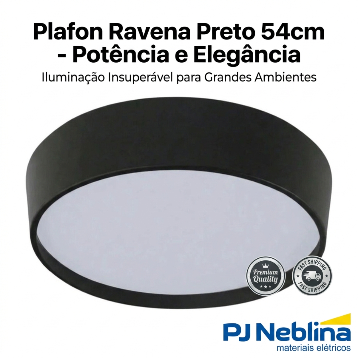 Luminária Plafon Sobrepor Ravena Preto/Preto 15W 6Xe27 Bivolt Difusor Poliestireno - Tualux