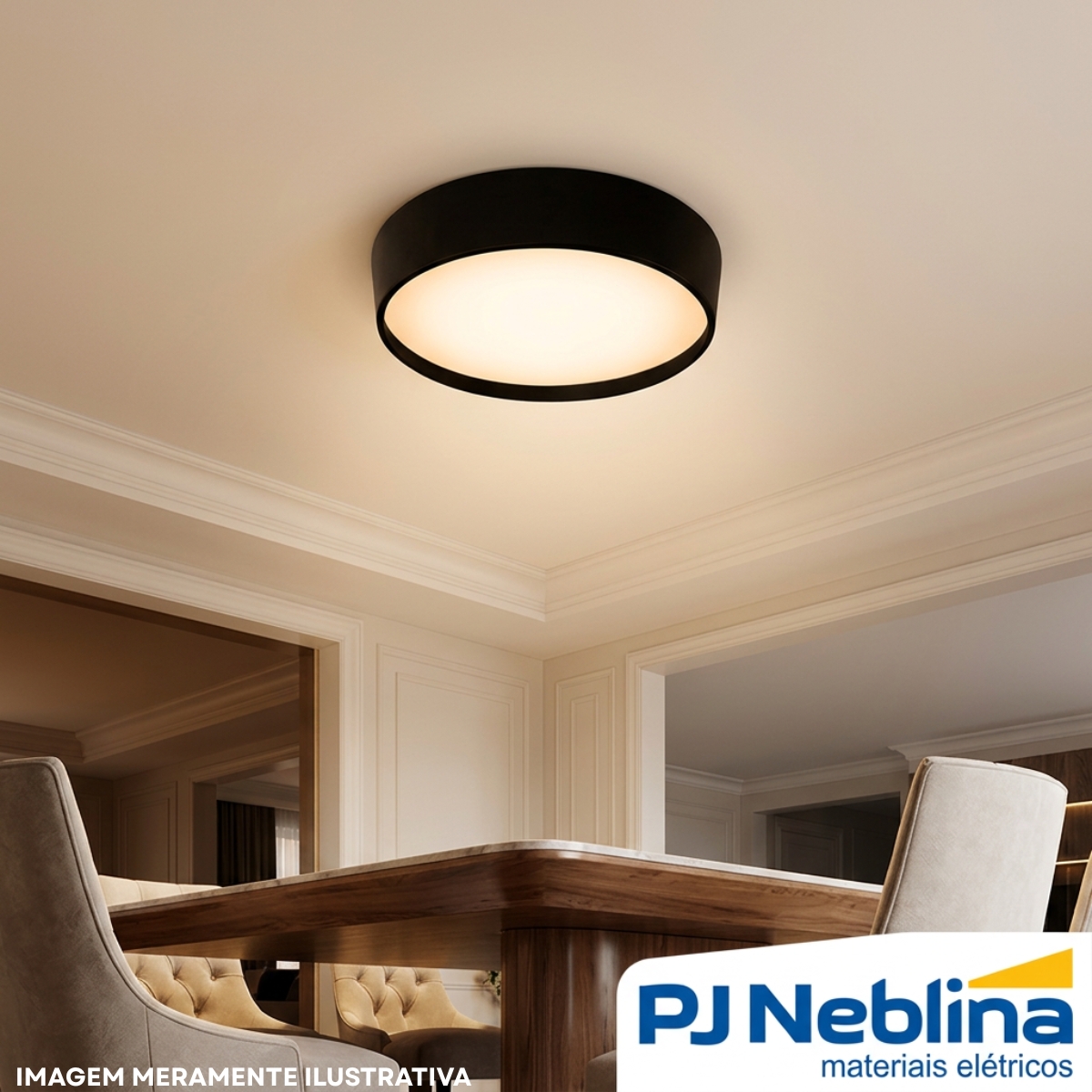 Luminária Plafon Sobrepor Ravena Preto/Preto 15W 6Xe27 Bivolt Difusor Poliestireno - Tualux