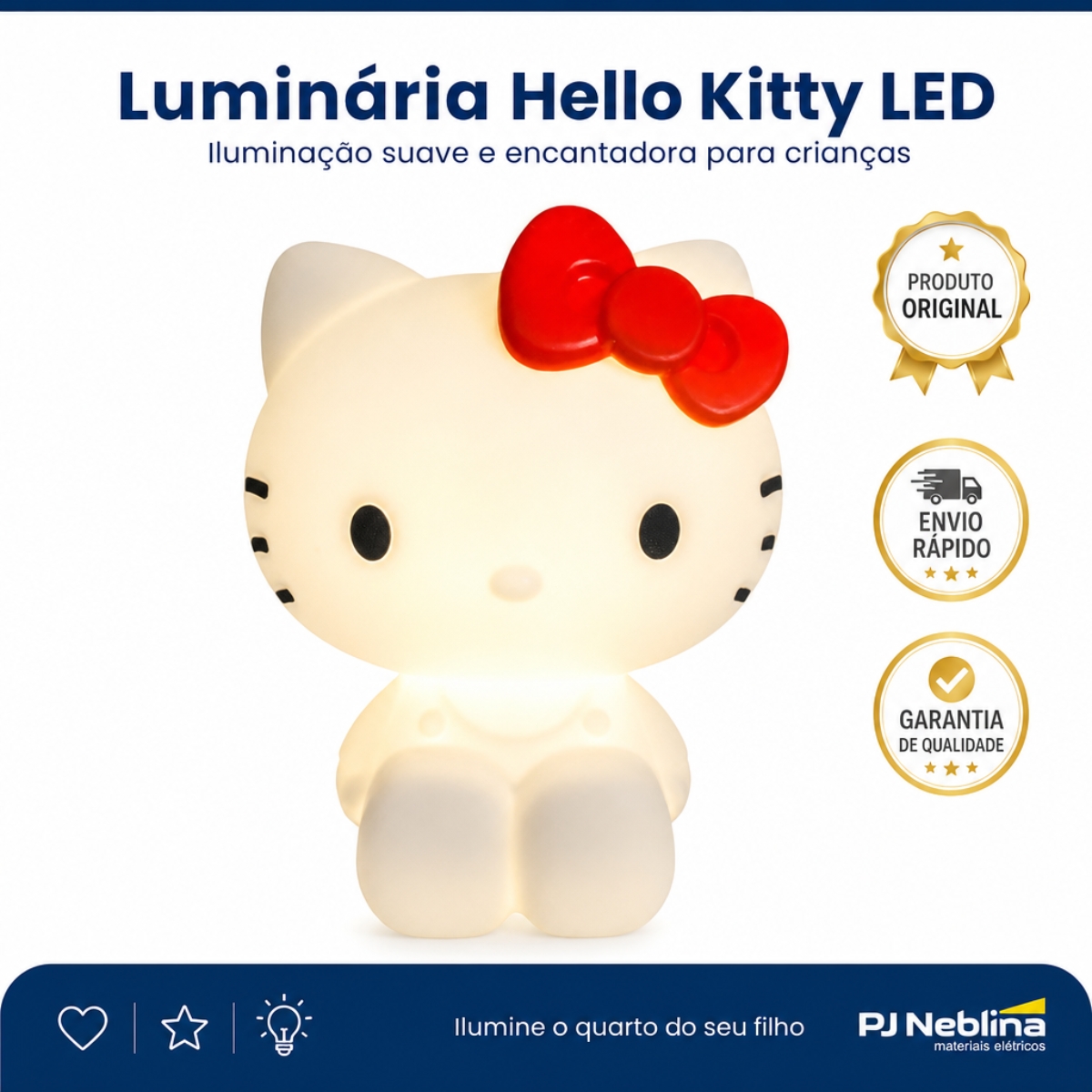 Luminária Mesa Led Hello Kitty 5W Bivolt Com Cabo 1,80M 1915 - Usare