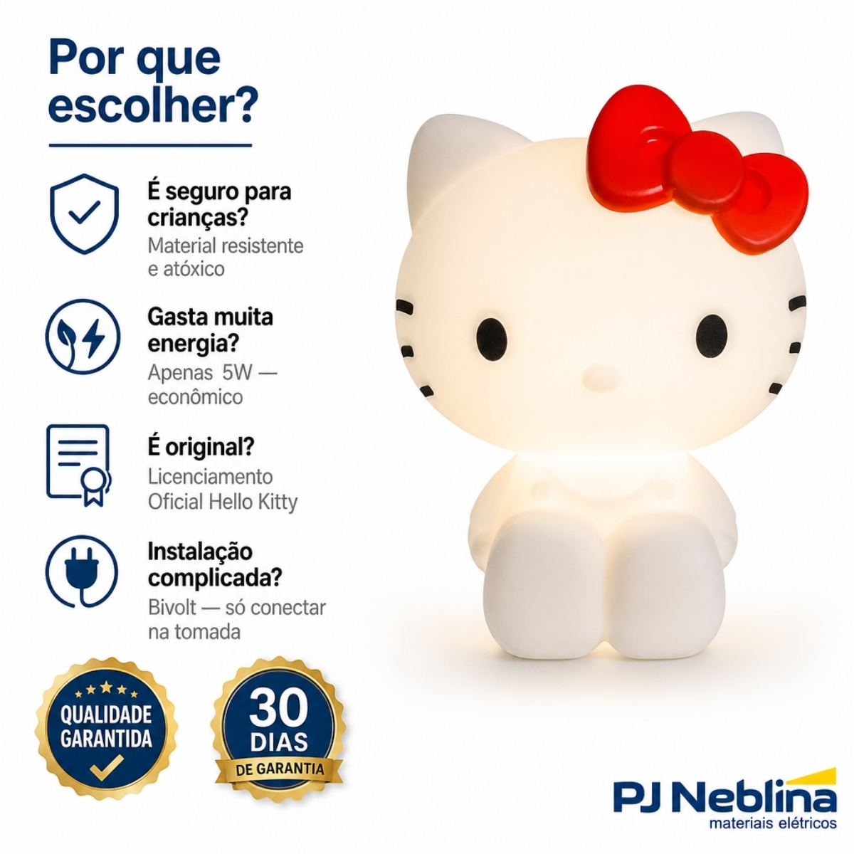 Luminária Mesa Led Hello Kitty 5W Bivolt Com Cabo 1,80M 1915 - Usare