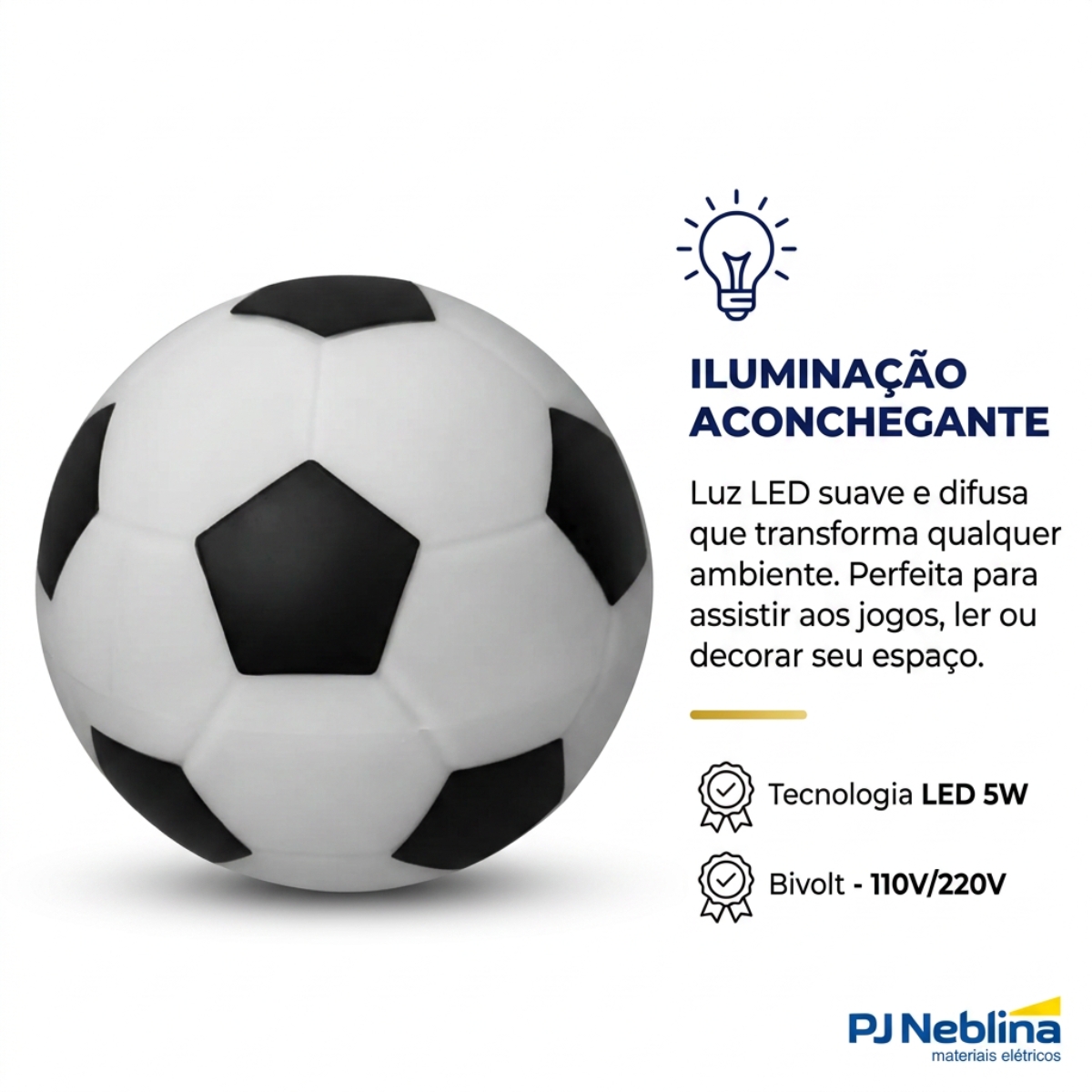 Luminária Mesa Led Bola De Futebol Preto 5W Bivolt Com Cabo 1,80M - Usare