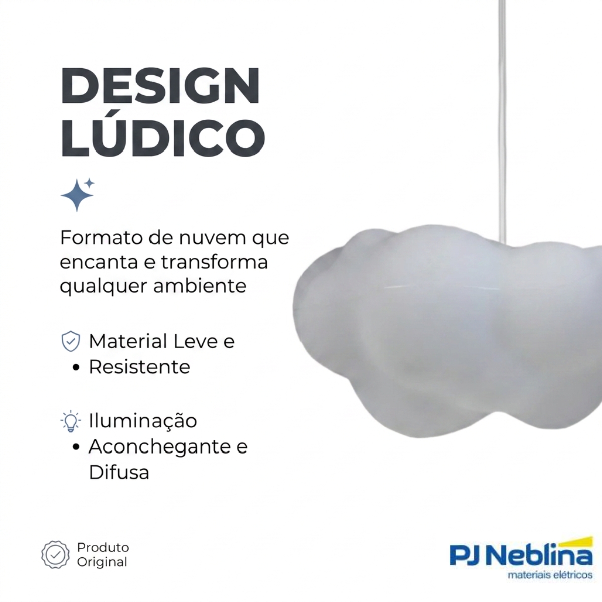 Luminária Pendente Led Nuvem Fluffy 5W Bivolt Com Cabo 1,50M 2028 - Usare