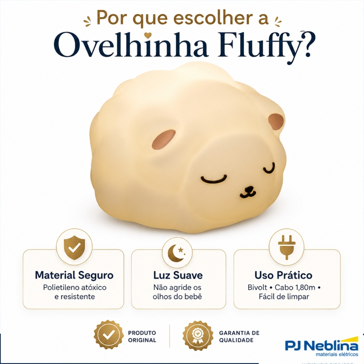 Luminária Mesa Led Ovelhinha Fluffy 5W Bivolt Com Cabo 1,80M - Usare