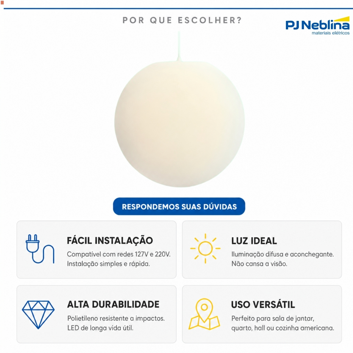 Luminária Pendente Led Esfera 5W Bivolt 1856 - Usare