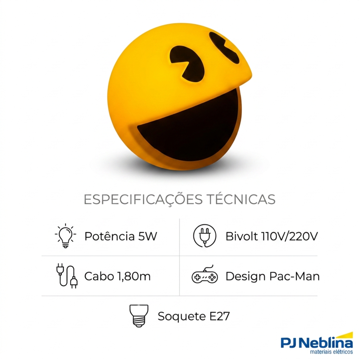 Luminária Mesa Led Pacman 5W Bivolt Com Cabo 1,80M 1946 - Usare