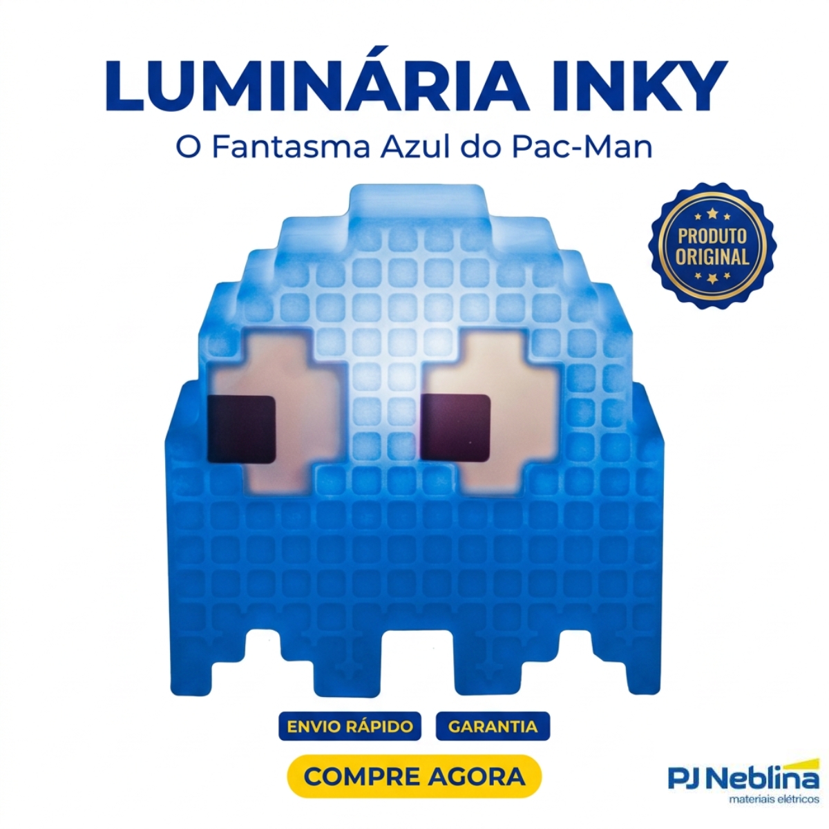 Luminária Mesa Led Fantasminha Pacman Azul - Inky 5W Bivolt Com Cabo 1,80M 1860 - Usare