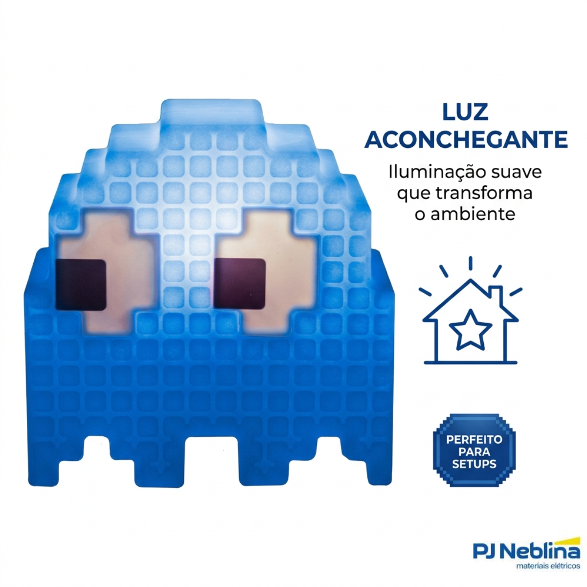 Luminária Mesa Led Fantasminha Pacman Azul - Inky 5W Bivolt Com Cabo 1,80M 1860 - Usare