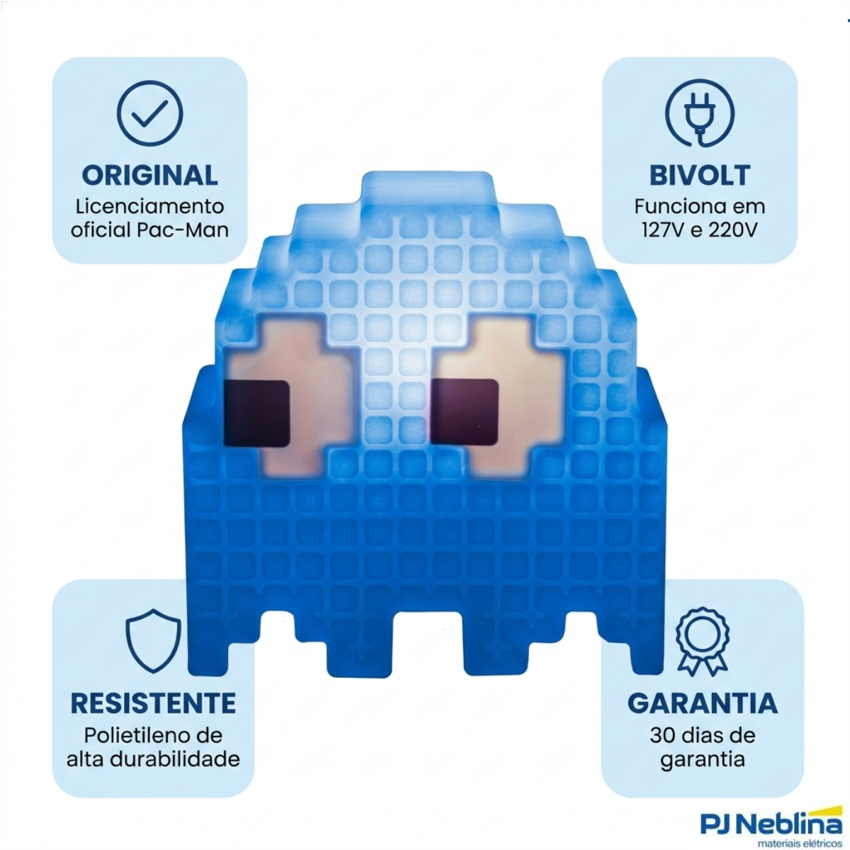 Luminária Mesa Led Fantasminha Pacman Azul - Inky 5W Bivolt Com Cabo 1,80M 1860 - Usare