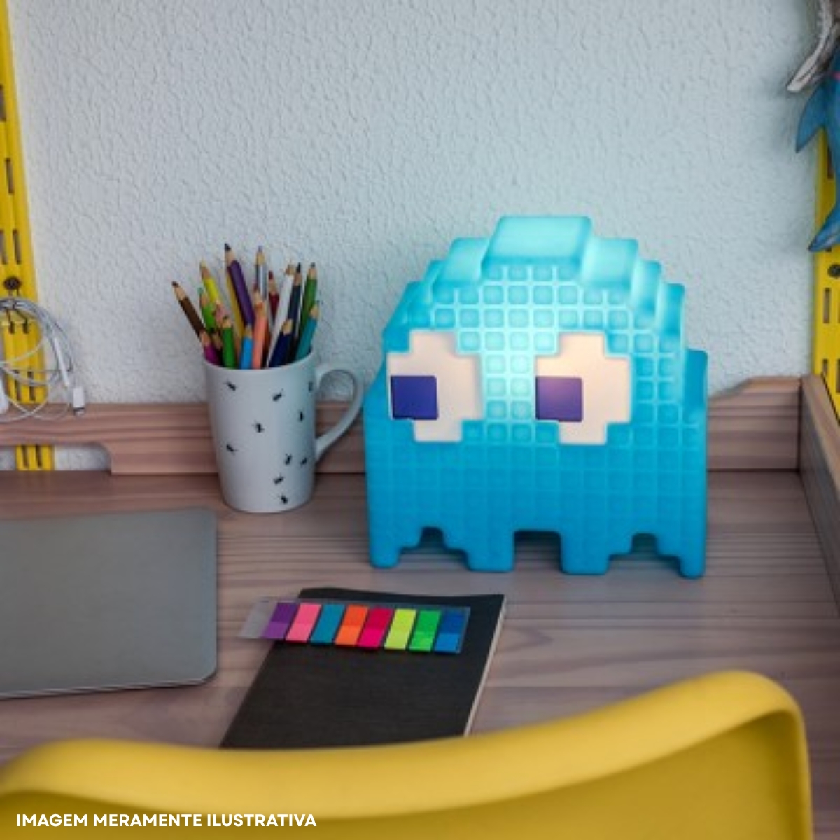 Luminária Mesa Led Fantasminha Pacman Azul - Inky 5W Bivolt Com Cabo 1,80M 1860 - Usare