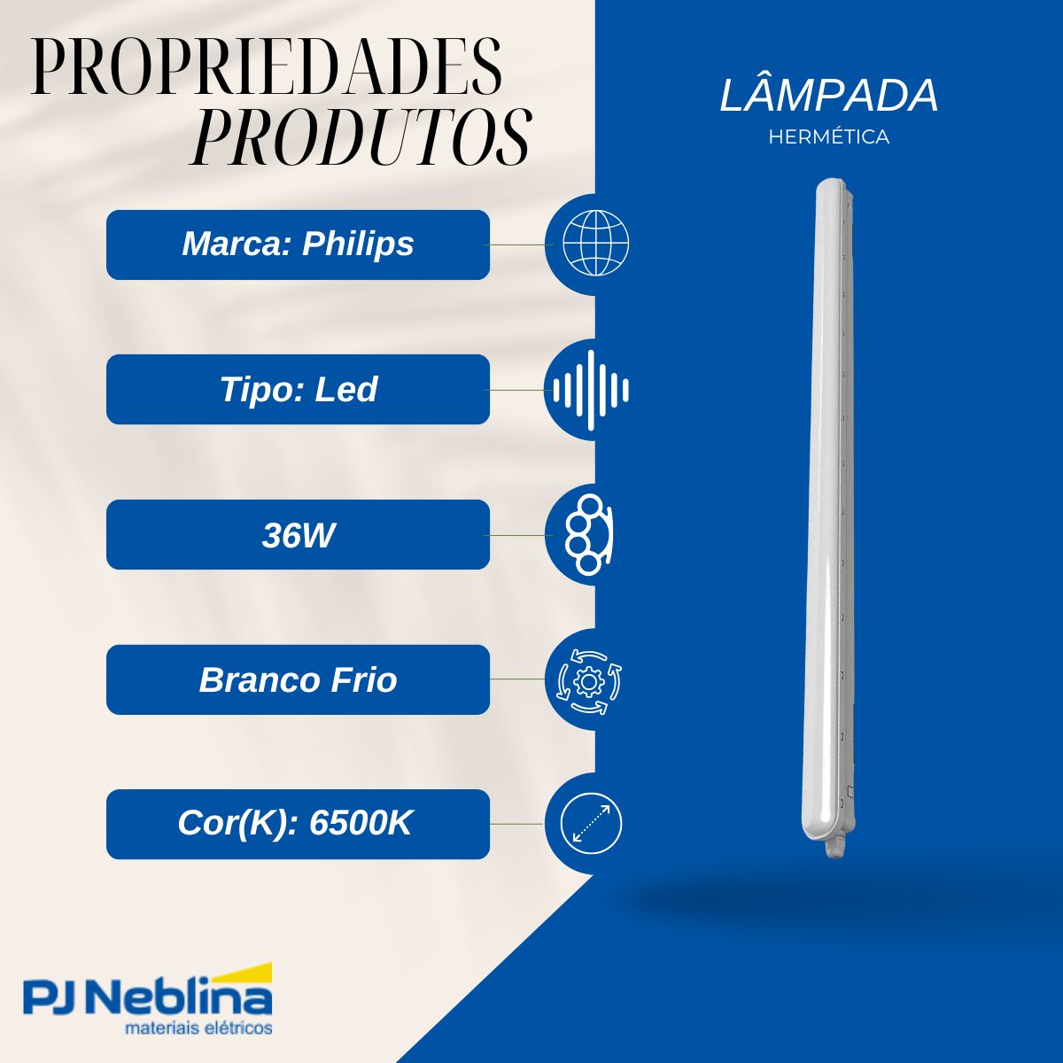 Luminaria Hermetica Led Sobrepor 36w 220-240v 6500k Branco F