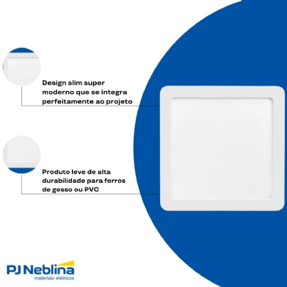 Luminária Painel Led Embutir Quadrado Branco 12W Bivolt 4000K Branco Neutro 900Lm Difusor Poliestireno - Bellalux
